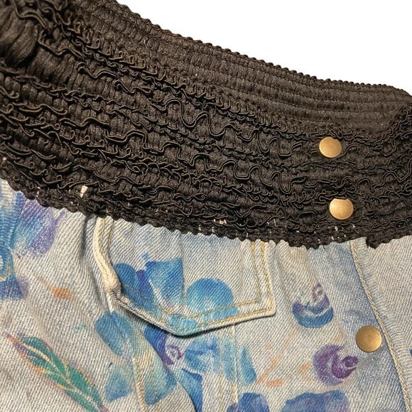Vintage Denim Handmade Corset Style Repurposed Jeans Top Hand Painted in 80s - Picture 9 of 15